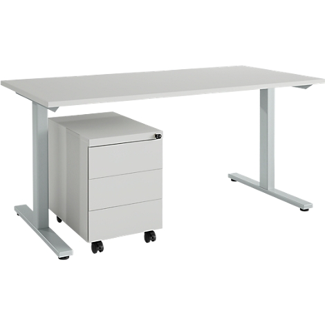 Bureau + Caisson Intégré 3 Tiroirs STEEL - Gris/Blanc