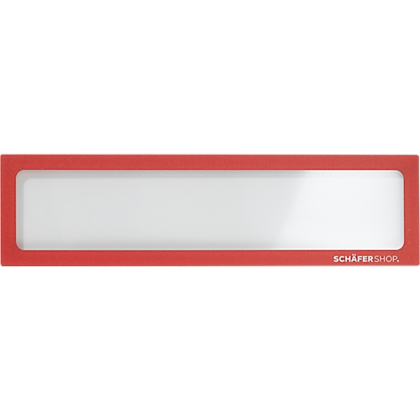 Barre rouge rectangulaire avec fond blanc, le mot SCHÄFER SHOP est visible dans le coin.