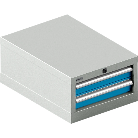 Schäfer Shop Select cajonera 18-27, 2 cajones (H 50/100mm), hasta 200 kg, A 411 x P 572 x H 250 mm, aluminio blanco/aluminio blanco