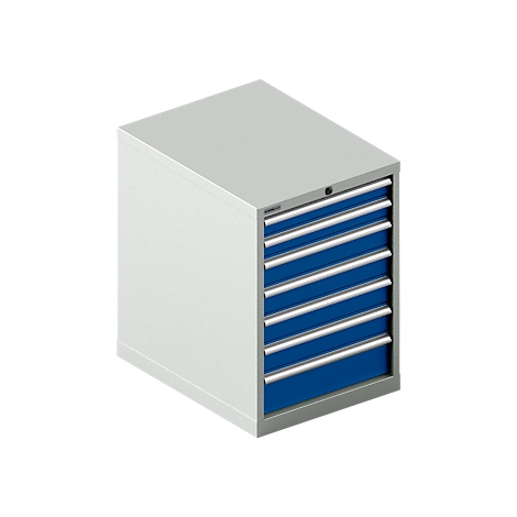 Schäfer Shop Select cajonera 27-36, 7 cajones, hasta 200 kg, ancho 564 x fondo 725 x alto 800 mm, azul genciana/gris claro
