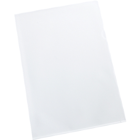 Transparent, white file folder. Angled view.