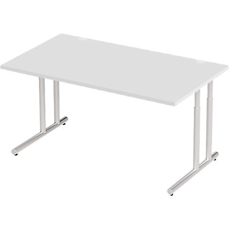 White rectangular desk, silver legs.