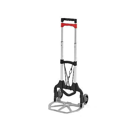 Schäfer Shop Select Diable, capacité 60 kg, pliable, sangle de serrage élastique, 2 roues fixes, aluminium/plastique, rouge-noir-argenté