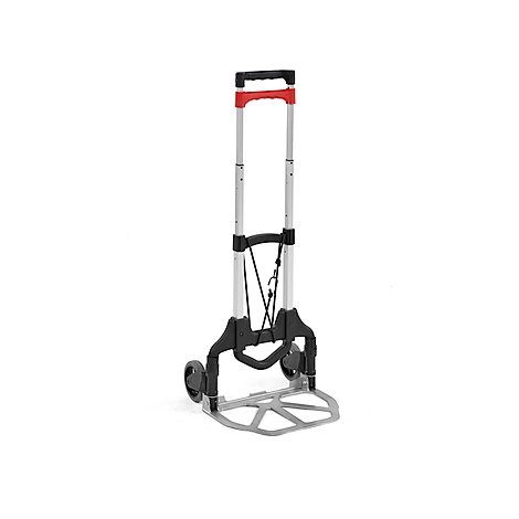 Schäfer Shop Select Diable, capacité 60 kg, pliable, sangle de serrage élastique, 2 roues fixes, aluminium/plastique, rouge-noir-argenté