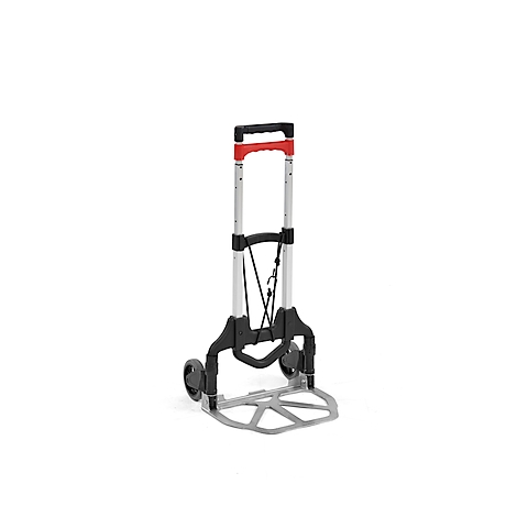 Schäfer Shop Select Diable, capacité 60 kg, pliable, sangle de serrage élastique, 2 roues fixes, aluminium/plastique, rouge-noir-argenté