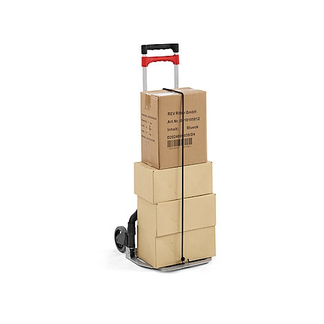 Schäfer Shop Select Diable, capacité 60 kg, pliable, sangle de serrage élastique, 2 roues fixes, aluminium/plastique, rouge-noir-argenté