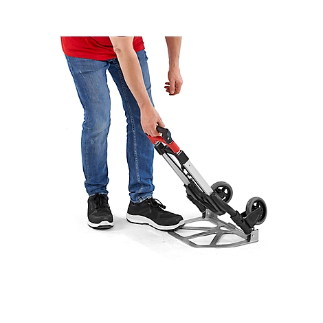 Schäfer Shop Select Diable, capacité 60 kg, pliable, sangle de serrage élastique, 2 roues fixes, aluminium/plastique, rouge-noir-argenté