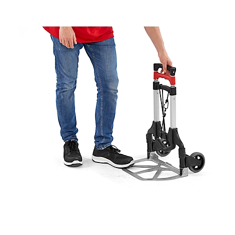 Schäfer Shop Select Diable, capacité 60 kg, pliable, sangle de serrage élastique, 2 roues fixes, aluminium/plastique, rouge-noir-argenté