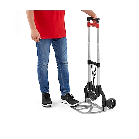 Schäfer Shop Select Diable, capacité 60 kg, pliable, sangle de serrage élastique, 2 roues fixes, aluminium/plastique, rouge-noir-argenté