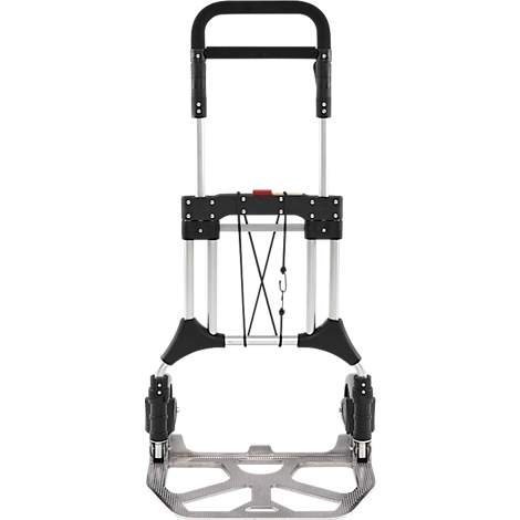 Schäfer Shop Select Diable, capacité de charge 200 kg, pliable, poignées pivotantes, sangle de serrage, 2 roues fixes, aluminium/plastique, rouge-noir-argenté