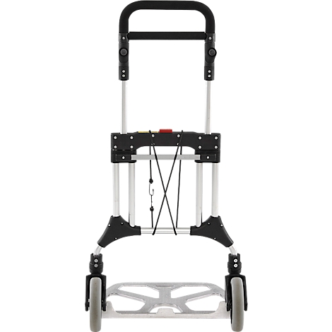 Schäfer Shop Select Diable, capacité de charge 200 kg, pliable, poignées pivotantes, sangle de serrage, 2 roues fixes, aluminium/plastique, rouge-noir-argenté