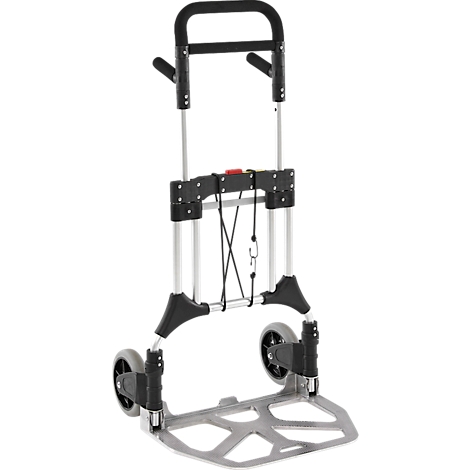 Schäfer Shop Select Diable, capacité de charge 200 kg, pliable, poignées pivotantes, sangle de serrage, 2 roues fixes, aluminium/plastique, rouge-noir-argenté
