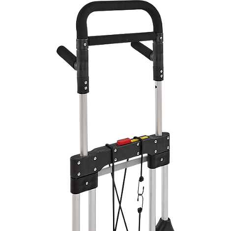 Schäfer Shop Select Diable, capacité de charge 200 kg, pliable, poignées pivotantes, sangle de serrage, 2 roues fixes, aluminium/plastique, rouge-noir-argenté
