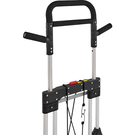 Schäfer Shop Select Diable, capacité de charge 200 kg, pliable, poignées pivotantes, sangle de serrage, 2 roues fixes, aluminium/plastique, rouge-noir-argenté