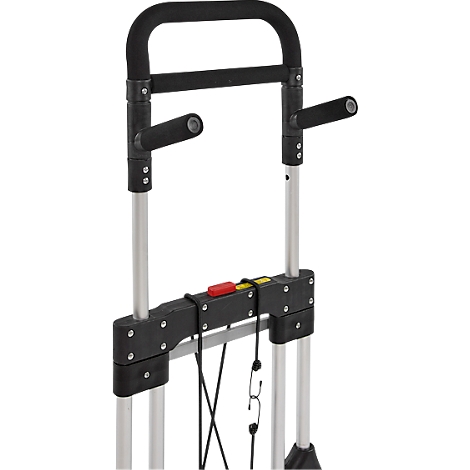 Schäfer Shop Select Diable, capacité de charge 200 kg, pliable, poignées pivotantes, sangle de serrage, 2 roues fixes, aluminium/plastique, rouge-noir-argenté
