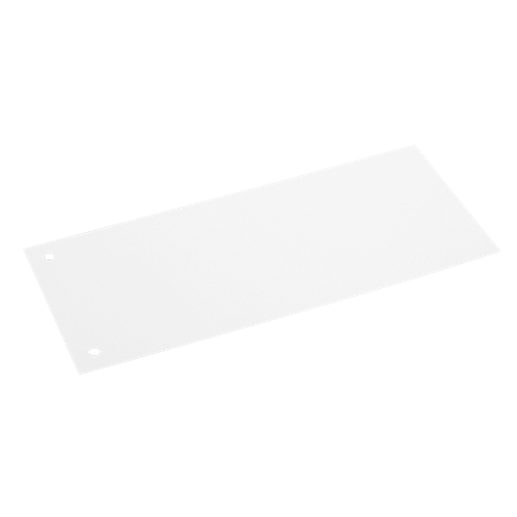 Rectangular white plastic plate with two holes. It lies diagonally in front of a white background.