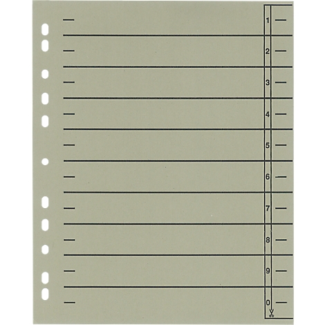 A grey punched sheet with black lines and numbers from 1 to 0.