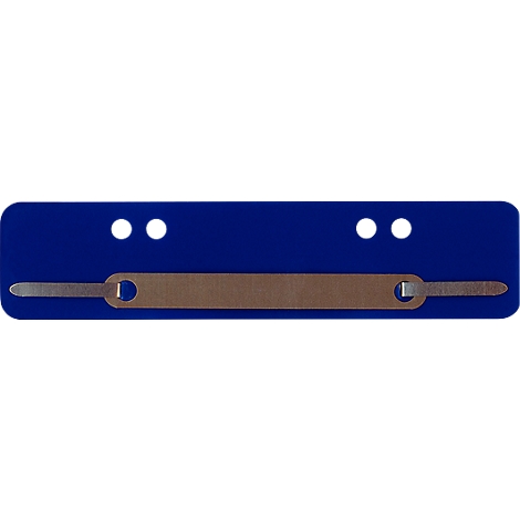 Blue binder spine with two holes and metal tab.