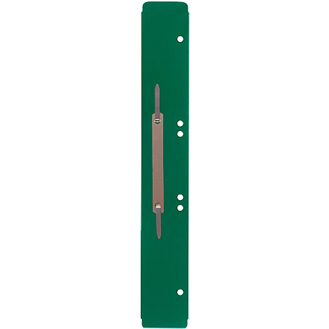 Green file folder with brown closure. On the right are three perforations.