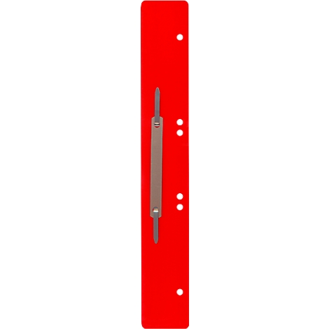 Red file with metallic elements, three white dots.