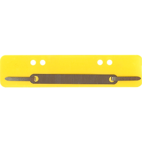 Yellow binder with metal tabs and two holes.