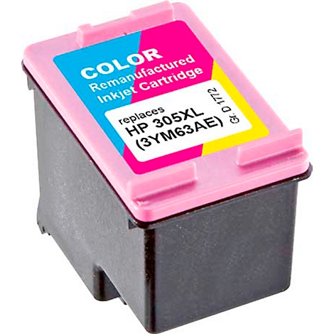 Gerecyclede kleureninktcartridge, roze met blauw en geel label, "COLOR".