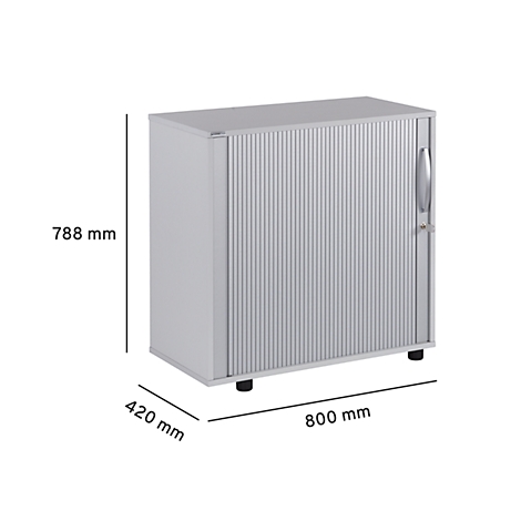 Grey cabinet with roller shutter. Dimensions are 788 x 800 x 420 mm.