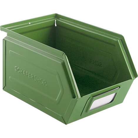 Schäfer Shop Select magazijnbak met open voorzijde, staal, L 238 x B 149 x H 128 mm, 3,5 l, 8 kg, RAL 6011 (resada groen)