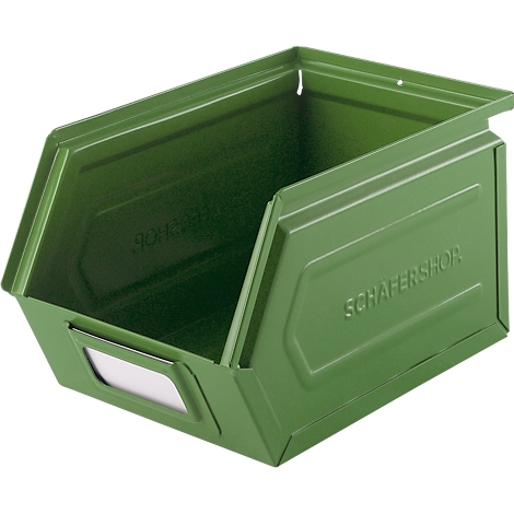 Schäfer Shop Select magazijnbak met open voorzijde, staal, L 238 x B 149 x H 128 mm, 3,5 l, 8 kg, RAL 6011 (resada groen)