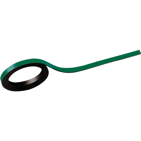 A green adhesive tape unrolling, with a black core and a green top.