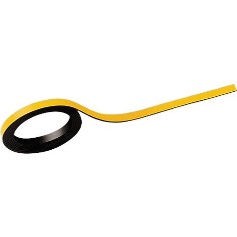 Yellow flexible tape with black underside, formed into a loop.