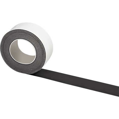 A roll of black adhesive tape unwinding. The core is white, the outer edge is black.