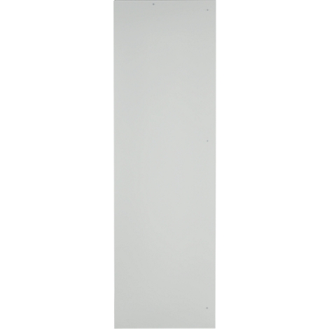 Plain, rectangular, light door with visible screws.