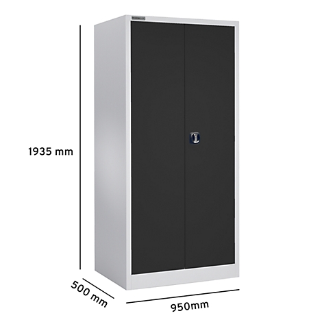 Schrank in Grau-Schwarz; Maße: 1935 x 950 x 500 mm.