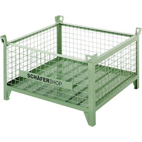 Green rectangular metal mesh basket. Inscription: SCHÄFERSHOP.