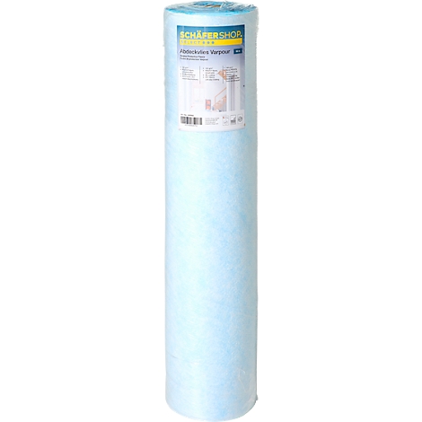 Un rouleau de non-tissé de protection bleu clair de Schäfer Shop, debout sur un fond blanc.