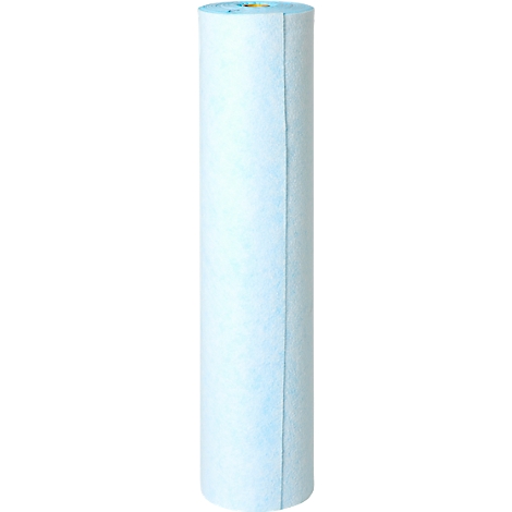 Un rouleau de papier bleu clair posé verticalement sur un fond blanc.