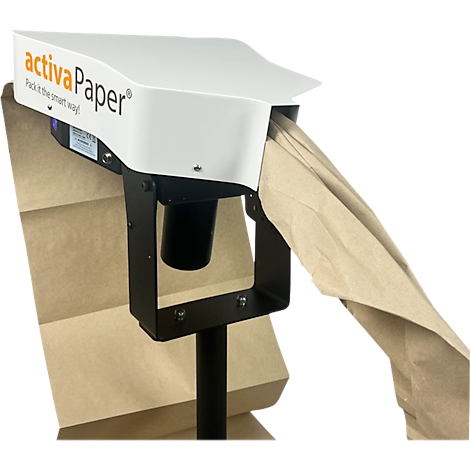 Weiß-schwarzes Gerät mit dem Schriftzug "activaPaper". Braunes Papier wird ausgegeben.