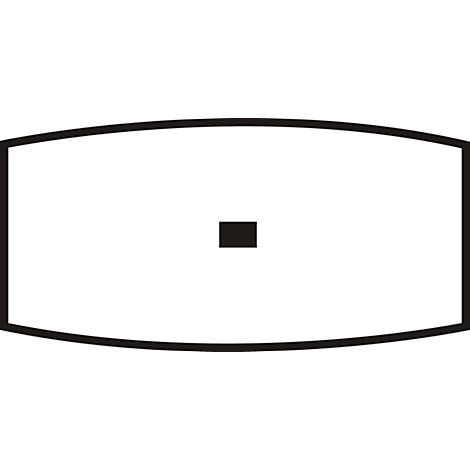 Rectangle with rounded corners, black border, and a small black square in the middle.