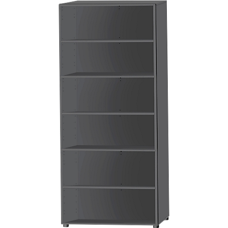 Grey, empty cabinet with six shelves, without content.