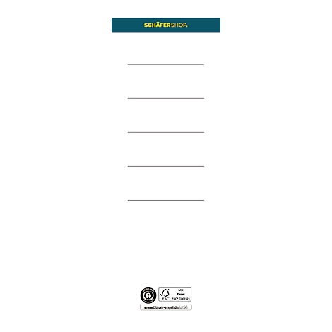 Vertical graphic with Schäfer Shop logo and certifications. Below are horizontal lines.