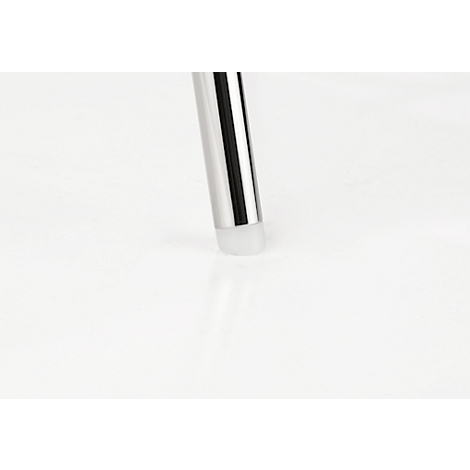Metal furniture leg with white rubber bumper at the bottom, against a white background.