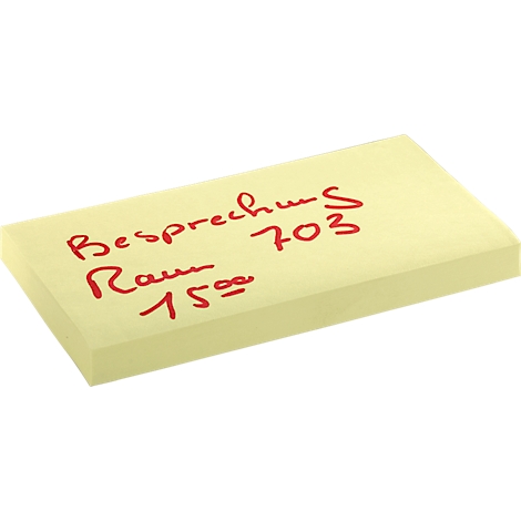 Yellow sticky note with red writing: Meeting room 703, 3 p.m.