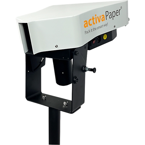 Machine activaPaper avec une tête blanche et un cadre noir. Inscription : Pack it the smart way !