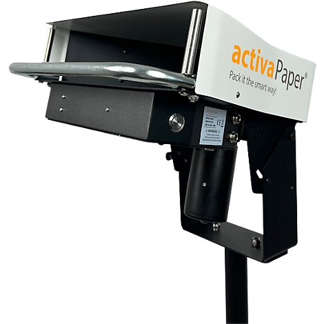 Partie de machine : boîtier blanc avec lettrage « activaPaper ». Bras gris, boîtier et support noirs.