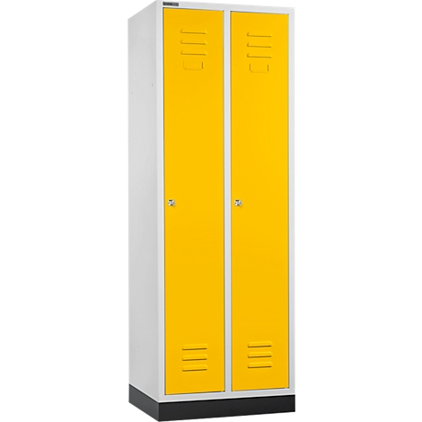 Schäfer Shop Select Taquilla, con 2 compartimentos, con zócalo, cerradura de cilindro, gris luminoso/amarillo