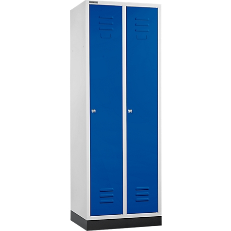 Schäfer Shop Select Taquilla, con 2 compartimentos, con zócalo, cerradura de cilindro, gris luminoso/azul genciana