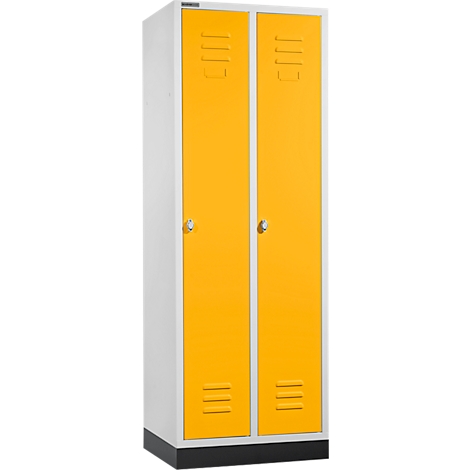 Schäfer Shop Select Taquilla, con 2 compartimentos, con zócalo, cierre de pasador giratorio, gris luminoso/amarillo
