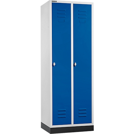 Schäfer Shop Select Taquilla, con 2 compartimentos, con zócalo, cierre de pasador giratorio, gris luminoso/azul genciana