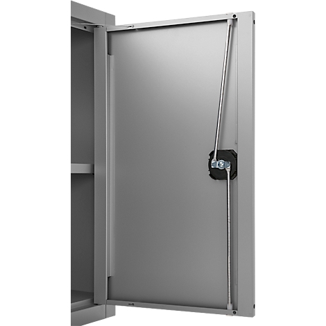 Grey cabinet, the door is open. A silver stabilizer is visible.
